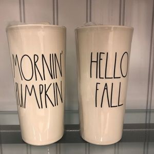 Rae Dunn travel mug set mornin pumpkin hello fall
